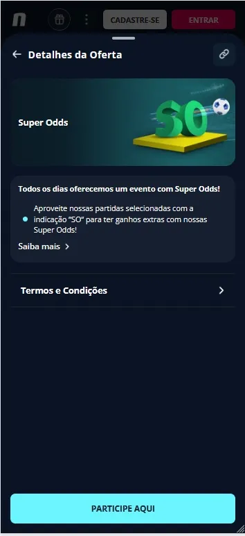 Promoção Super Odds da Novibet com evento diário de odds aumentadas em partidas selecionadas
