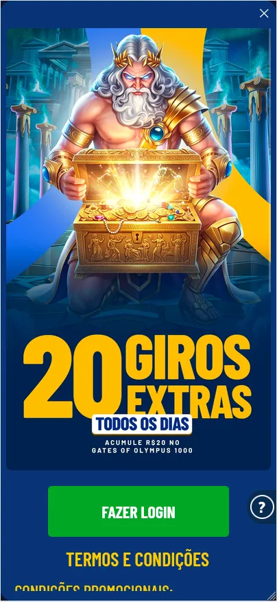 Giros Extras Galera Bet, 20 giros grátis todos os dias ao acumular R$20 no slot Gates of Olympus 1000