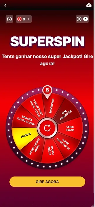 Superspin Superbet, roleta com chances de jackpot, giros grátis e apostas grátis ao girar