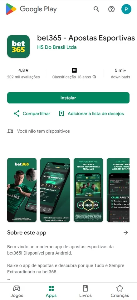 App bet365 disponível na Play Store para download