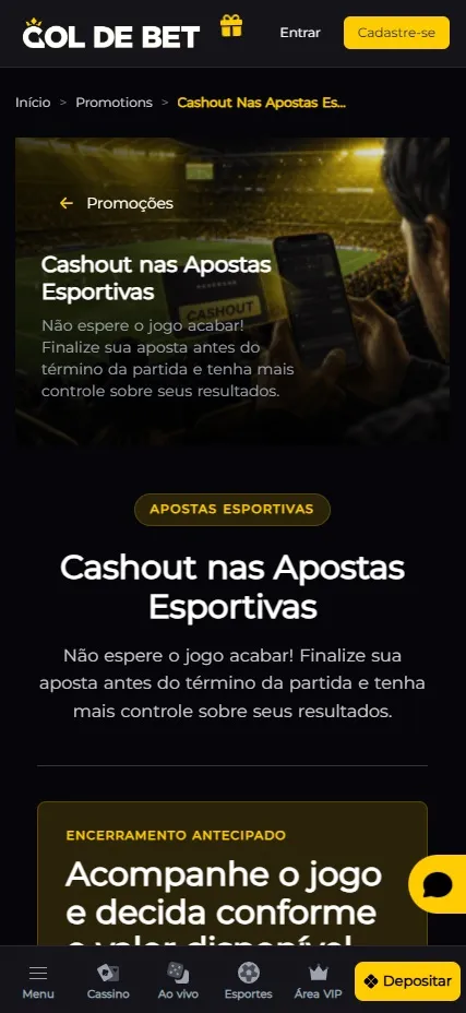 Cashout na Gol de Bet para encerrar apostas esportivas antes do término da partida com encerramento antecipado
