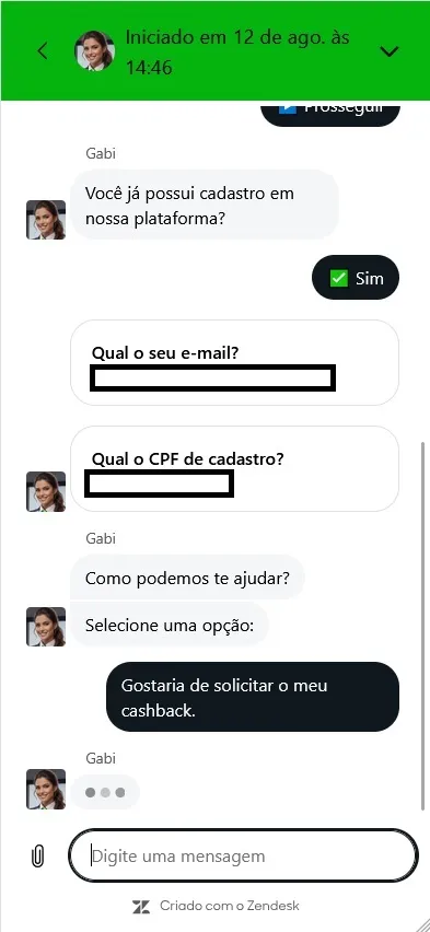 Solicitação de cashback para o atendimento da Br4bet