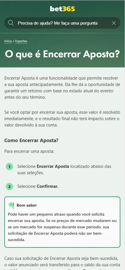 Encerrar Aposta na bet365 para garantir retorno antecipado com base no estado atual do evento esportivo