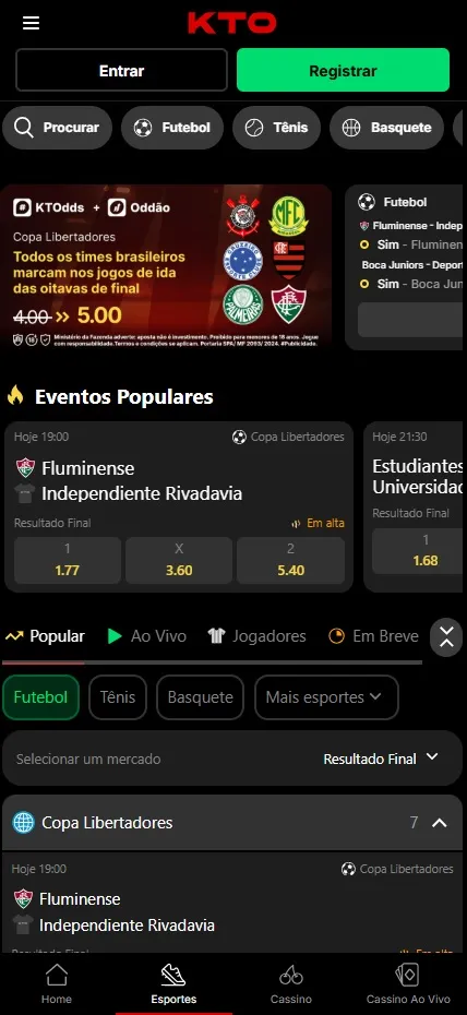 Casa de apostas legalizada KTO com eventos do campeonato brasileiro