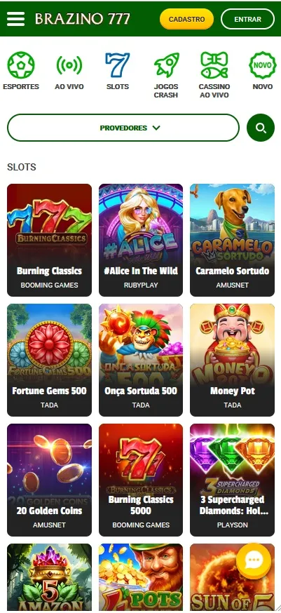 Slots Brazino777, catálogo de caça-níqueis com Fortune Gems 500 e Burning Classics 5000