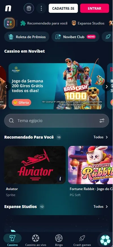 Novibet cassino com jogo da semana Bass Cash 1000 e 200 giros grátis todos os dias