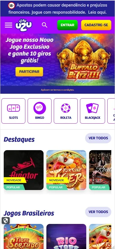 PlayUZU cassino com Buffalo Blitz III e promoção de 10 giros grátis para novos jogadores
